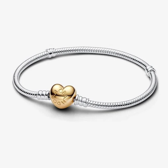 Moments Two-Tone Heart Clasp Snake Chain Bracelet, 20cm