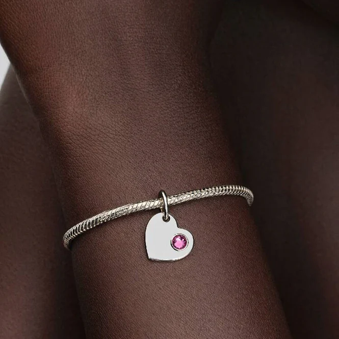 October Birthstone Engravable Heart Dangle Charms - Image 3
