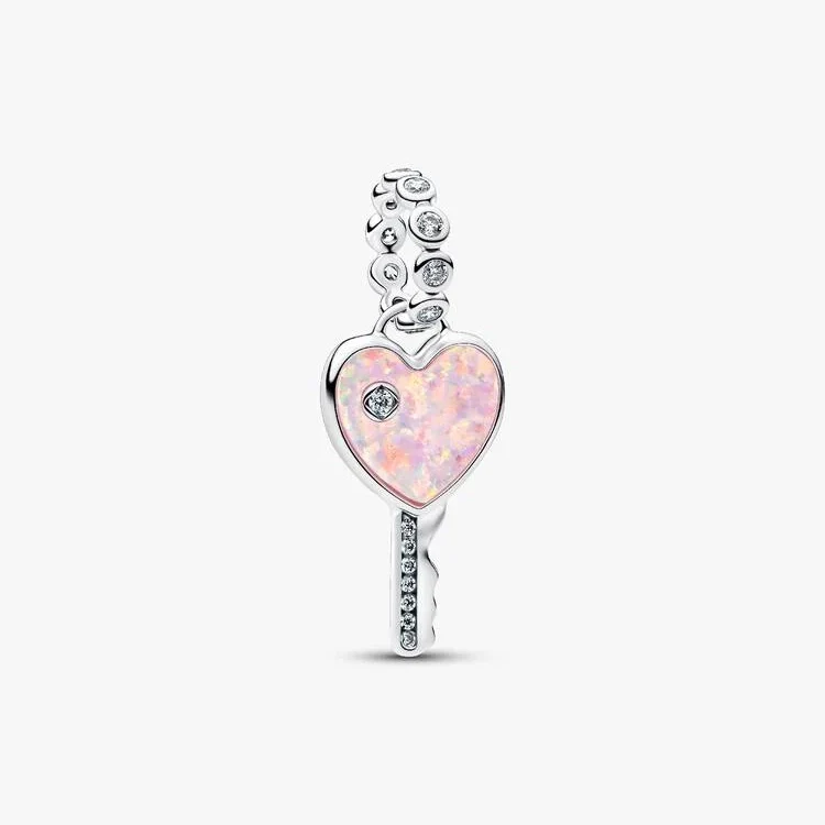 Opalescent Heart Key Dangle Charms