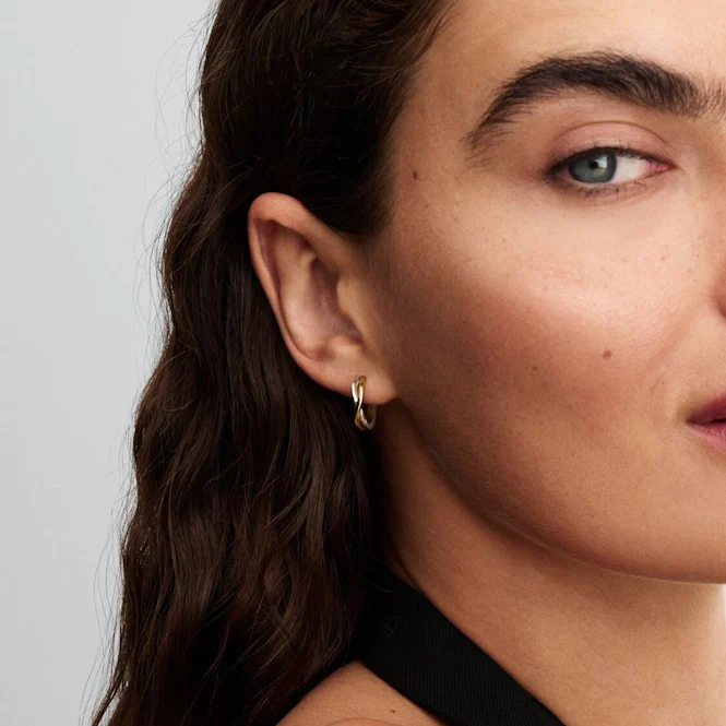 Organically Shaped Two-Tone Open Hoop Earrings - Image 2