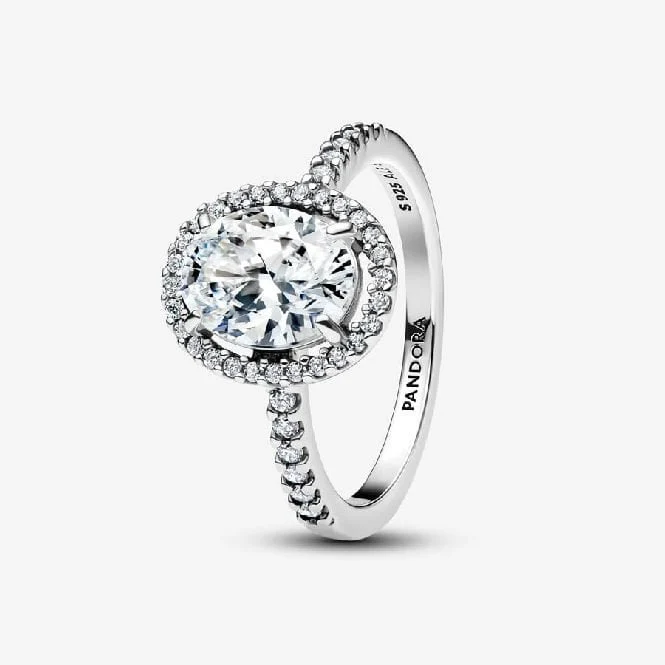 Oval Sparkling Halo Statement Ring, Size 60