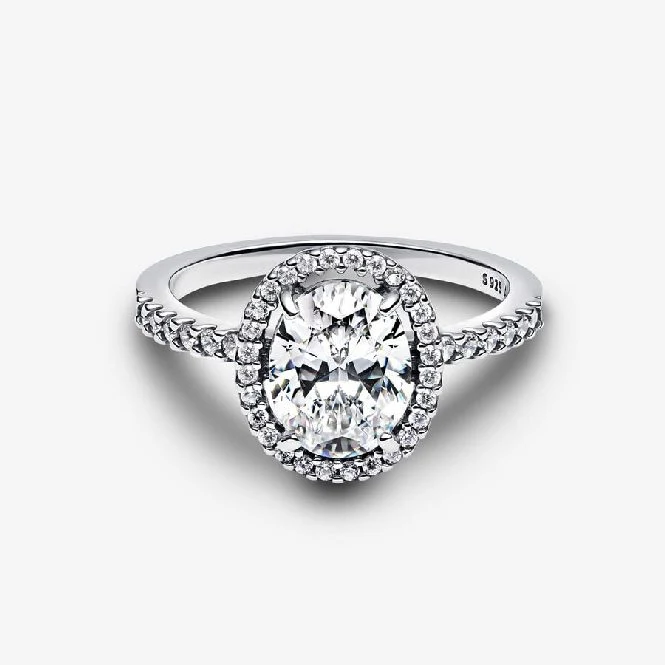 Oval Sparkling Halo Statement Ring, Size 48 - Image 2
