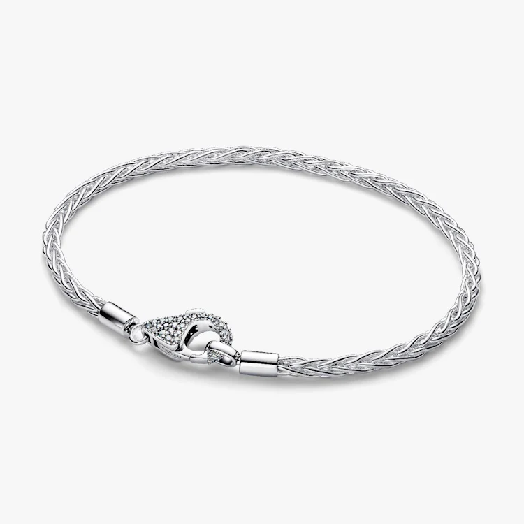 Pave Clasp Foxtail Chain Charm Bracelet, 18cm