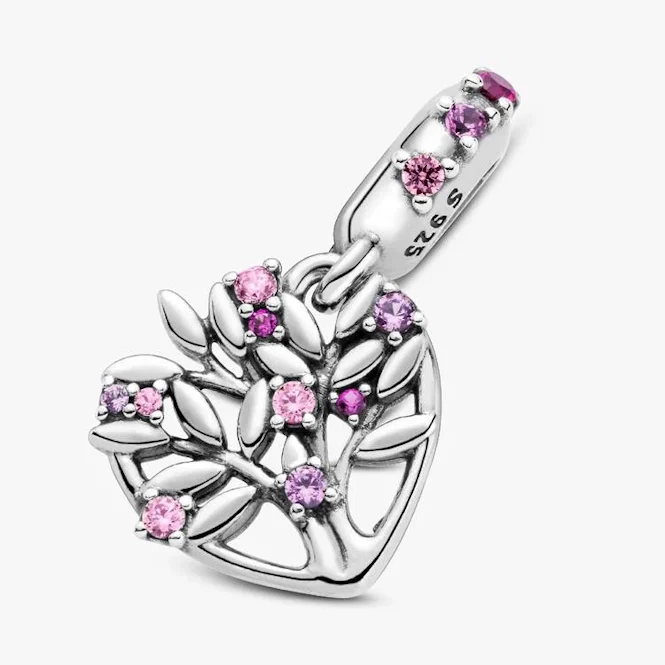 Pink Heart Family Tree Dangle Charms - Image 2