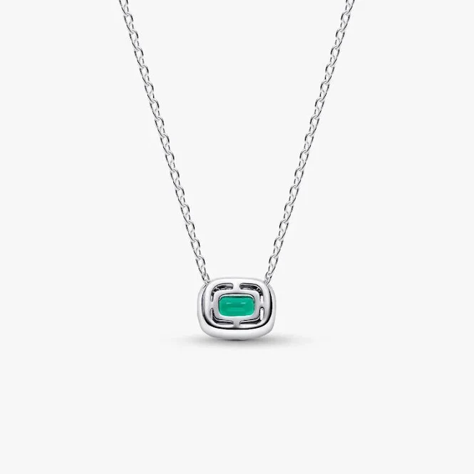 Rectangular Sparkling Green Halo Pendant Necklace - Image 4