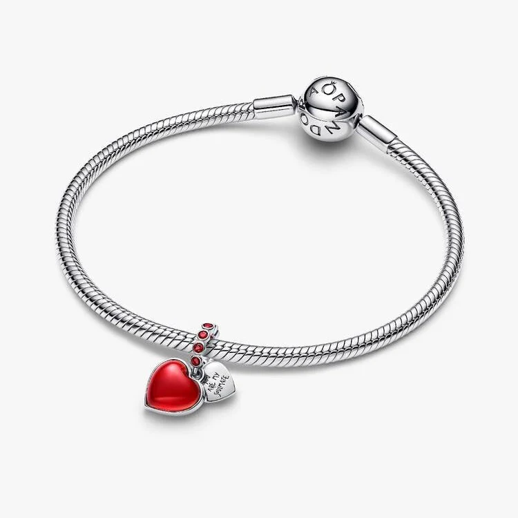 Red Murano Glass Heart Double Dangle Charms - Image 2