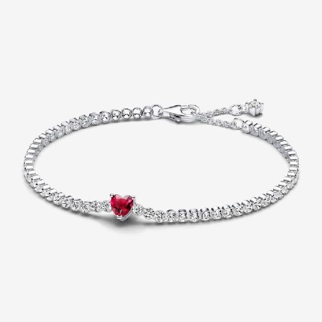 Red Sparkling Heart Tennis Bracelet, 18cm