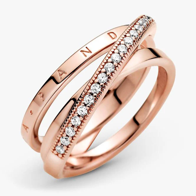 Rose Crossover Pave Triple Band Ring, Size 58 - Image 3