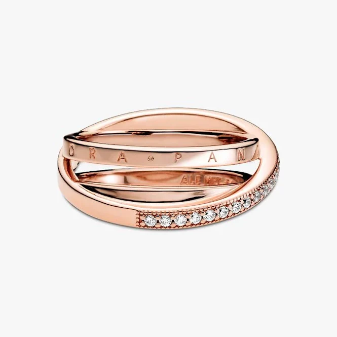 Rose Crossover Pave Triple Band Ring, Size 58 - Image 4
