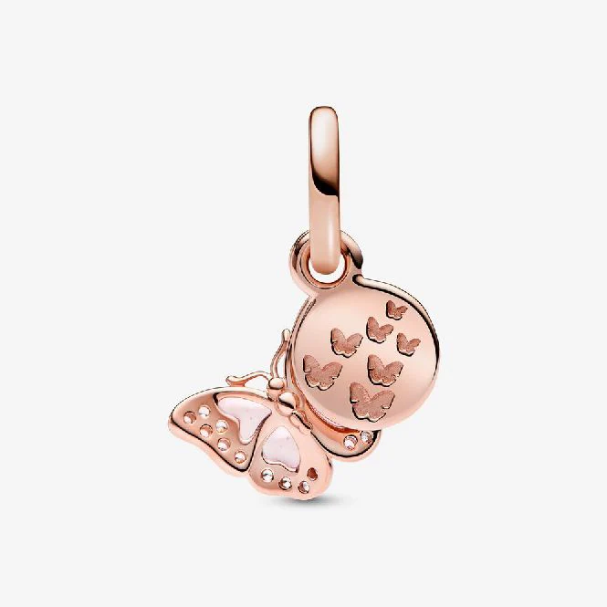 Rose Pink Butterfly & Quote Double Dangle Charms - Image 2