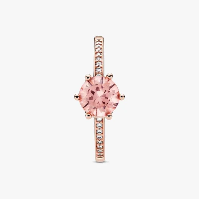 Rose Pink Sparkling Crown Solitaire Ring, Size 50 - Image 2