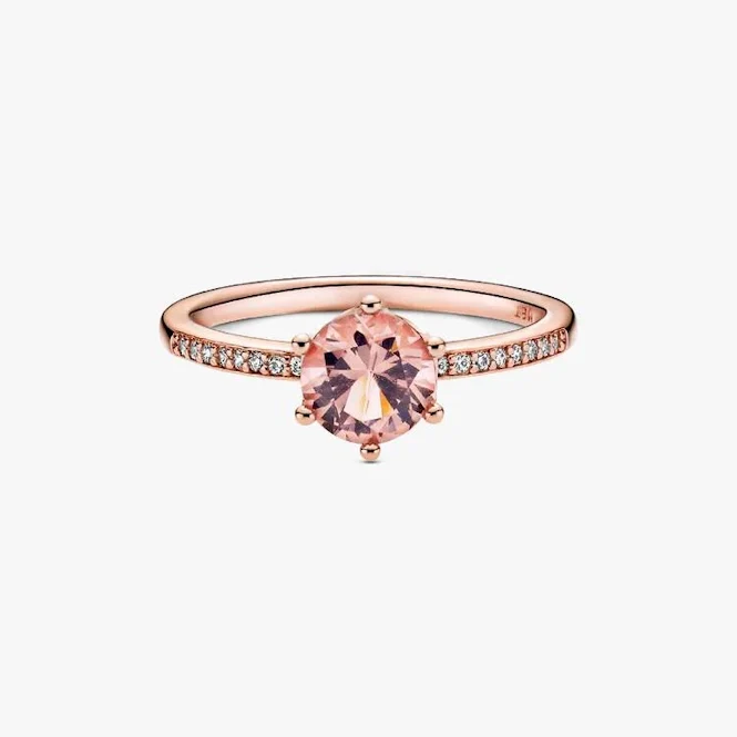 Rose Pink Sparkling Crown Solitaire Ring, Size 50 - Image 4