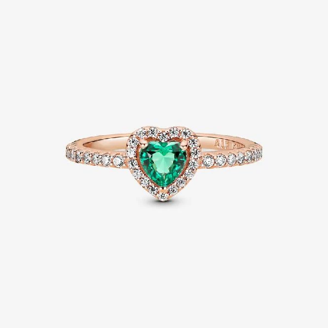 Rose Sparkling Elevated Green Heart Ring, Size 54 - Image 2