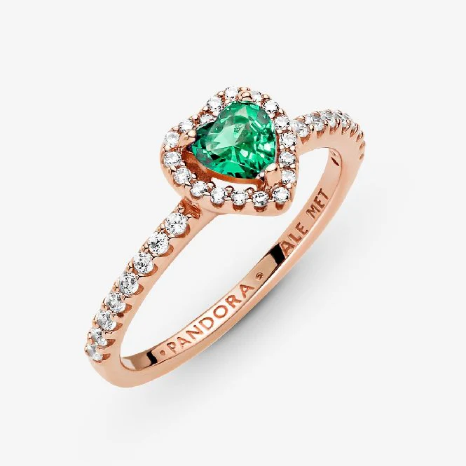 Rose Sparkling Elevated Green Heart Ring, Size 54 - Image 4