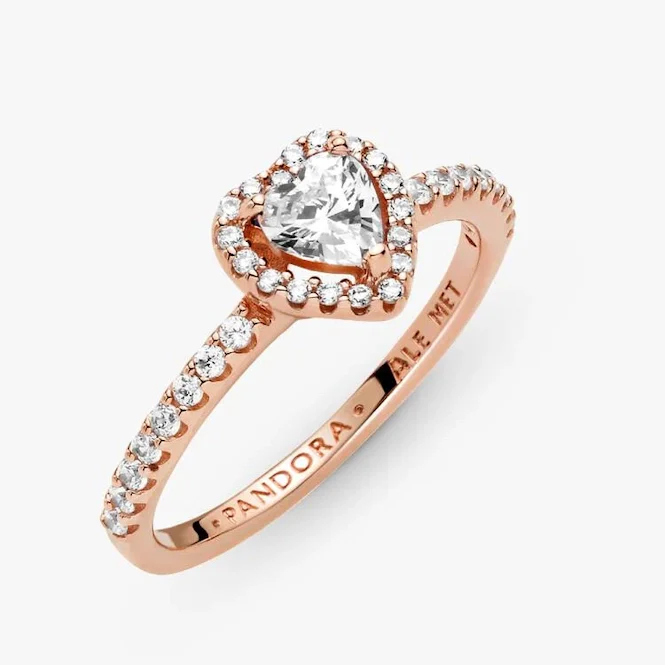 Rose Sparkling Elevated Heart Ring, Size 48 - Image 2