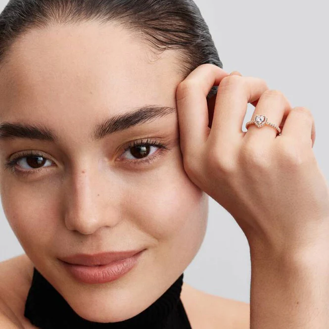Rose Sparkling Elevated Heart Ring, Size 48 - Image 3