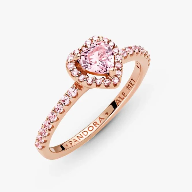 Rose Sparkling Elevated Pink Heart Ring, Size 48 - Image 4