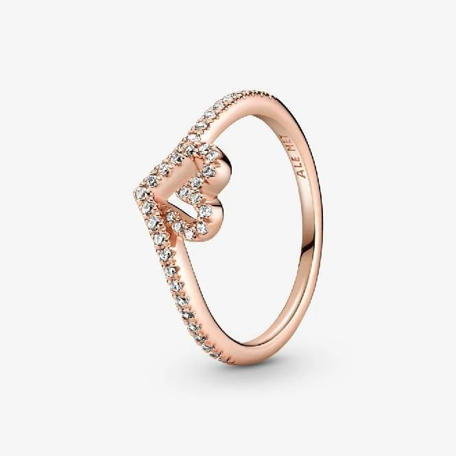 Rose Sparkling Wishbone Heart Ring, Size 50