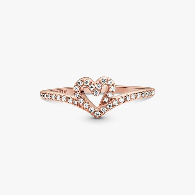 Rose Sparkling Wishbone Heart Ring, Size 60 - Image 3