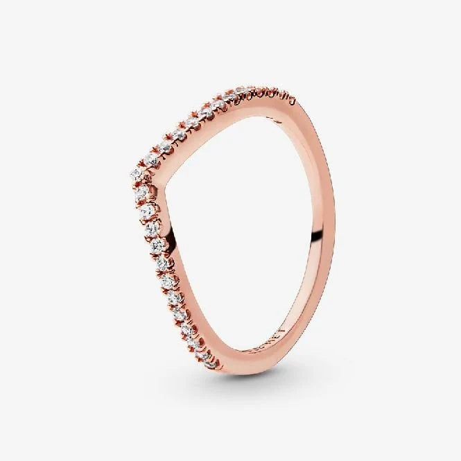 Rose Sparkling Wishbone Ring, Size 52