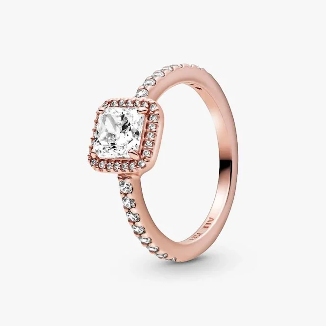 Rose Square Sparkle Halo Ring, Size 48