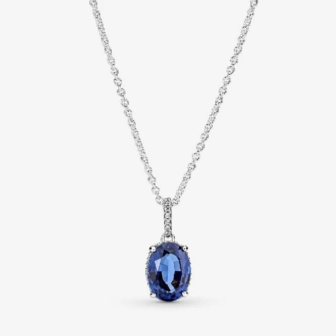 Sparkling Blue Statement Halo Pendant Necklace, 45cm