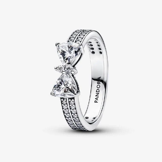 Sparkling Bow Double-Row Ring, Size 52