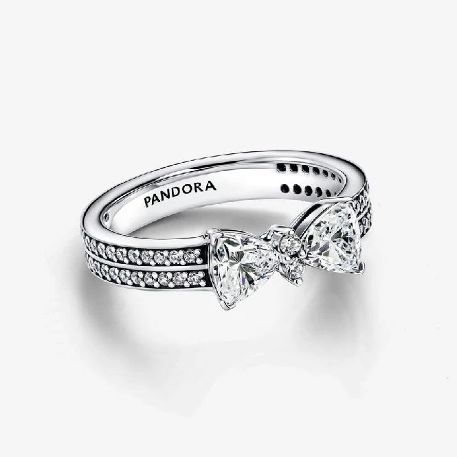 Sparkling Bow Double-Row Ring, Size 52 - Image 2