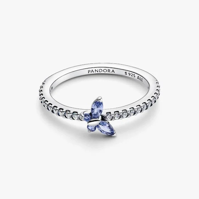 Sparkling Cornflower Blue Butterfly Ring, Size 52 - Image 4