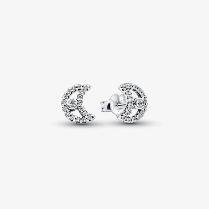 Sparkling Crescent Moon Stud Earrings