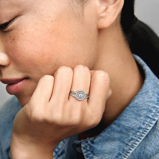 Sparkling Double Halo Ring, Size 48 - Image 3