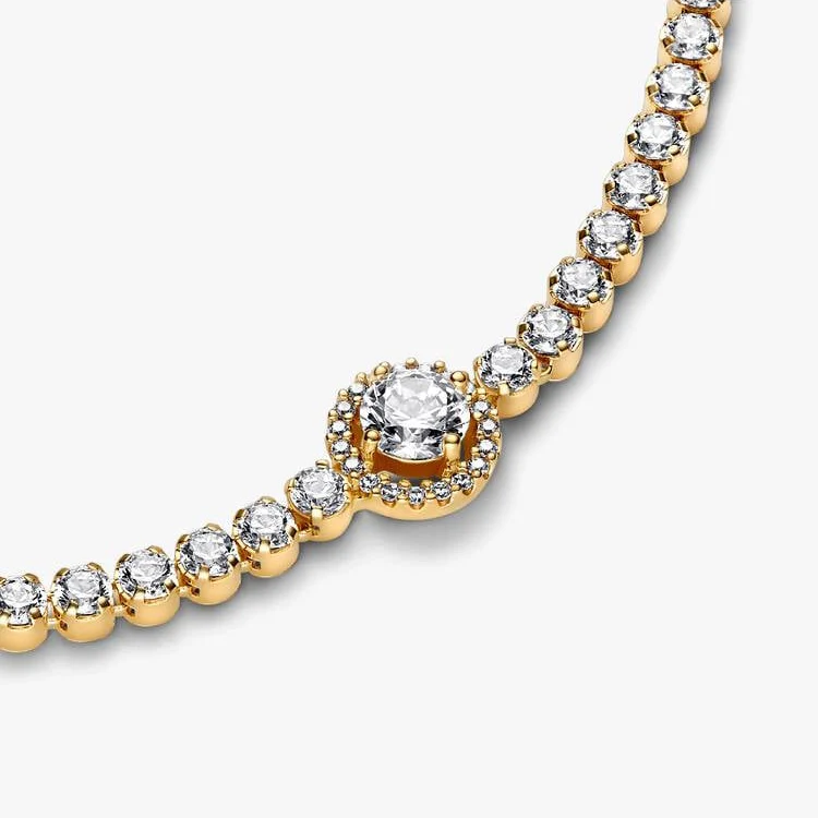 Sparkling Gold Halo Tennis Bracelet, 18cm - Image 4