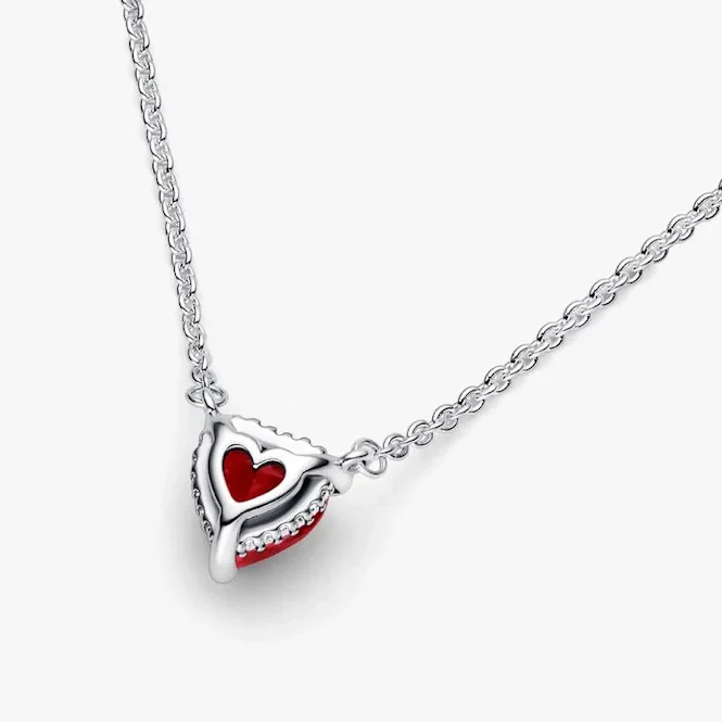 Sparkling Heart Halo Pendant Collier Necklace, 45cm - Image 3