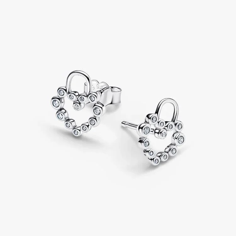 Sparkling Heart Padlock Stud Earrings - Image 3