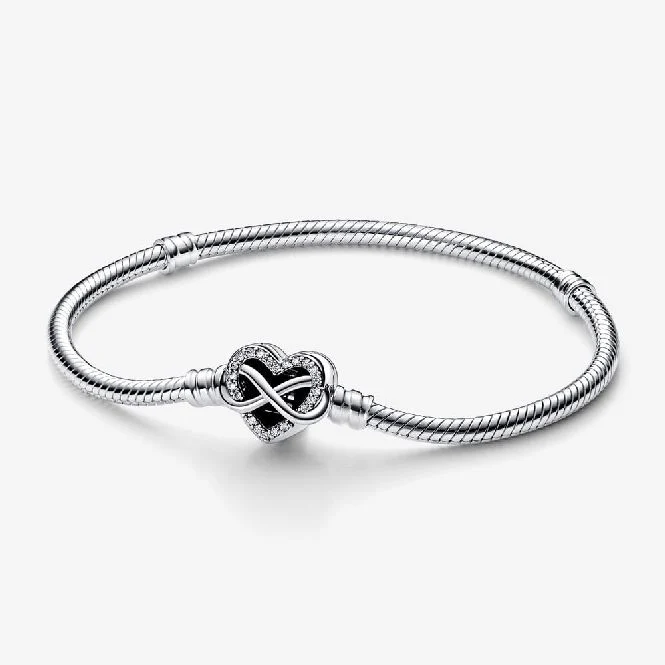 Sparkling Infinity Heart Clasp Snake Chain Bracelet, 17cm