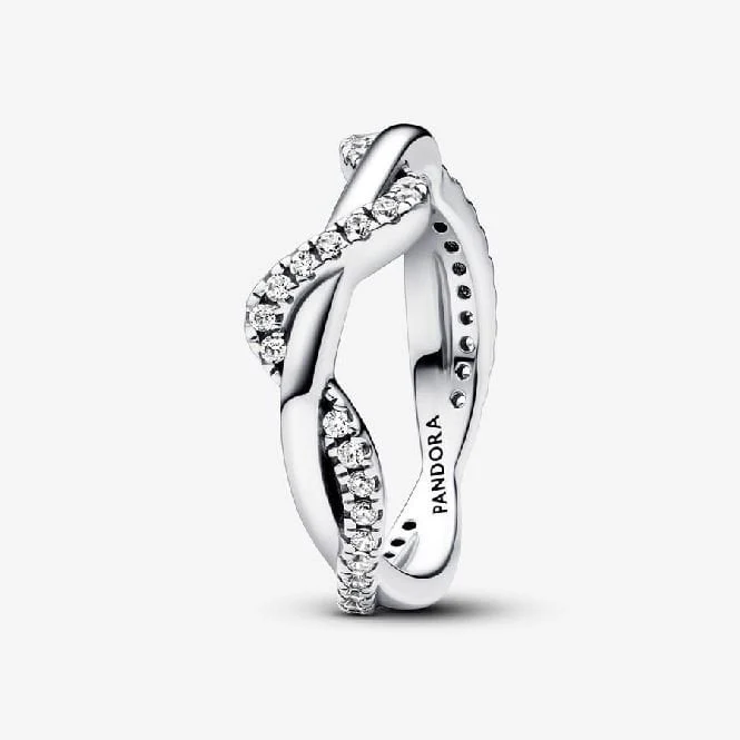 Sparkling Intertwined Wave Ring, Size 54