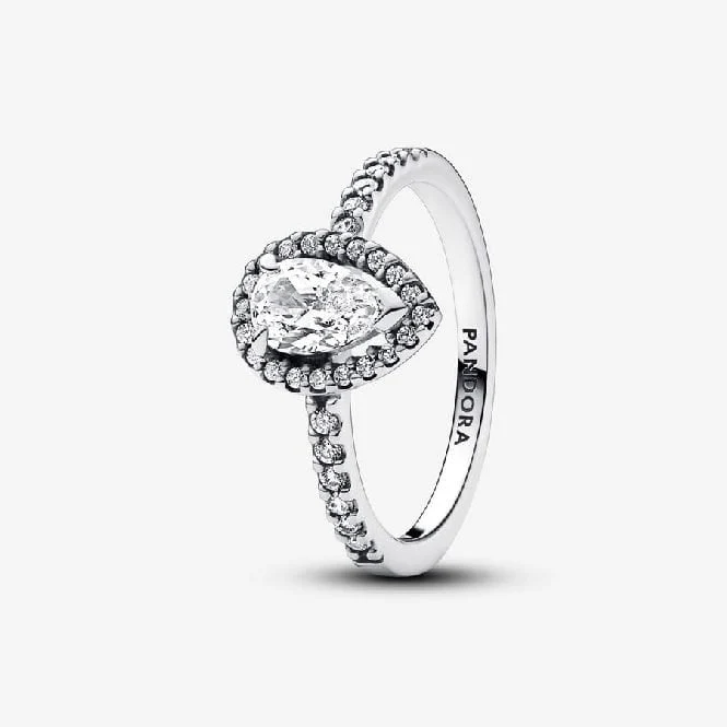 Sparkling Large Pear Halo Ring, Size 50
