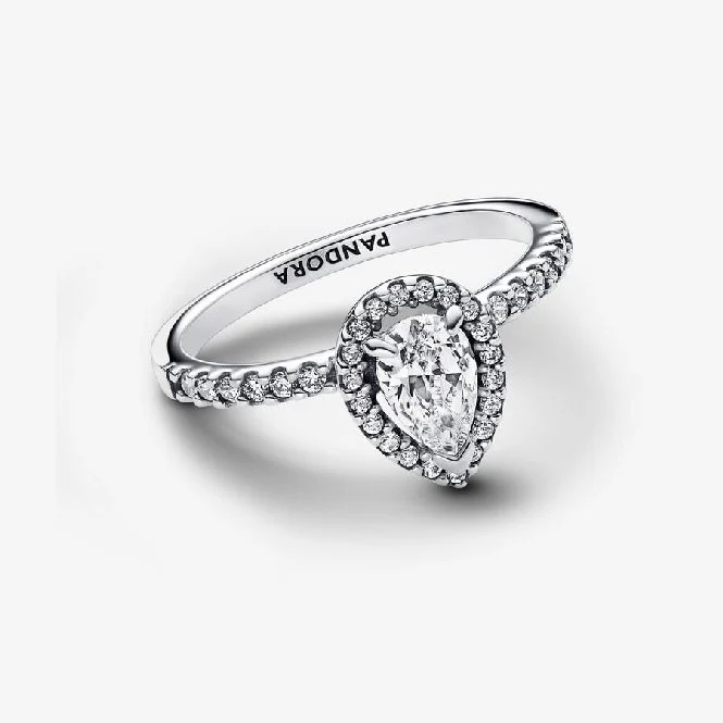Sparkling Large Pear Halo Ring, Size 50 - Image 2