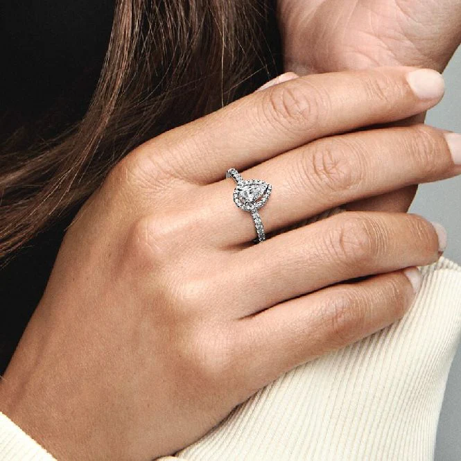 Sparkling Large Pear Halo Ring, Size 50 - Image 3