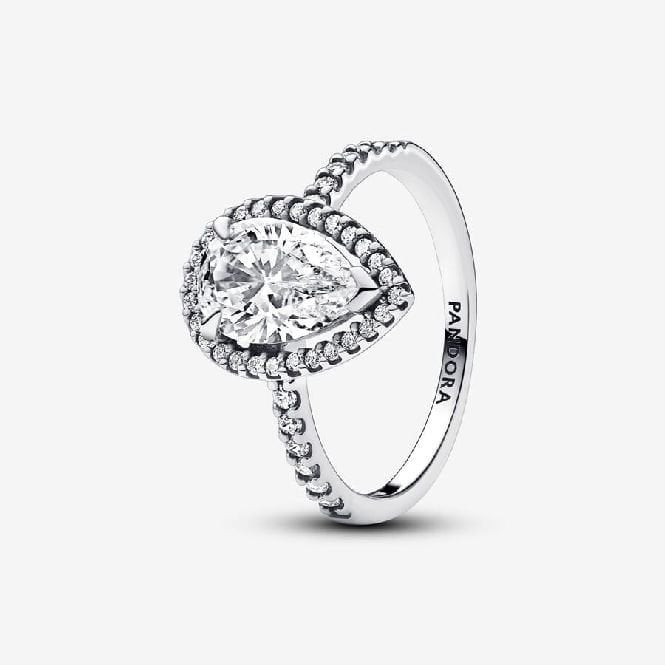 Sparkling Pear Halo Ring, Size 50