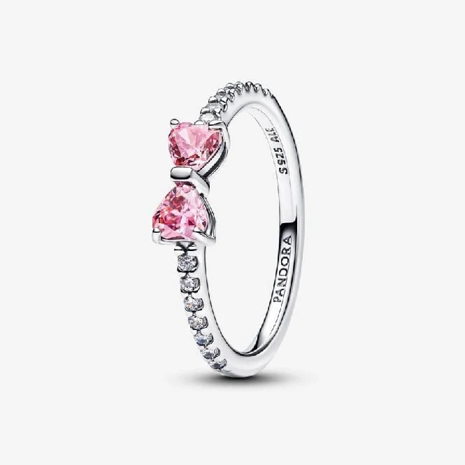 Sparkling Pink Bow Ring, Size 54