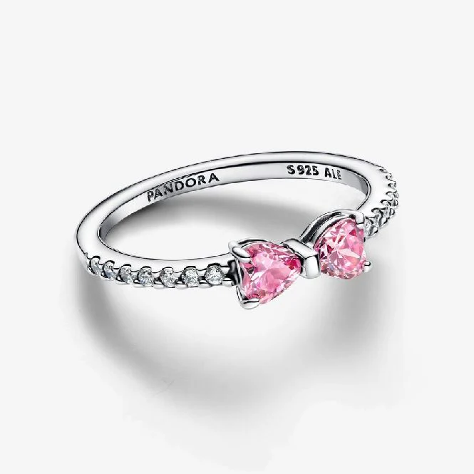 Sparkling Pink Bow Ring, Size 52 - Image 2