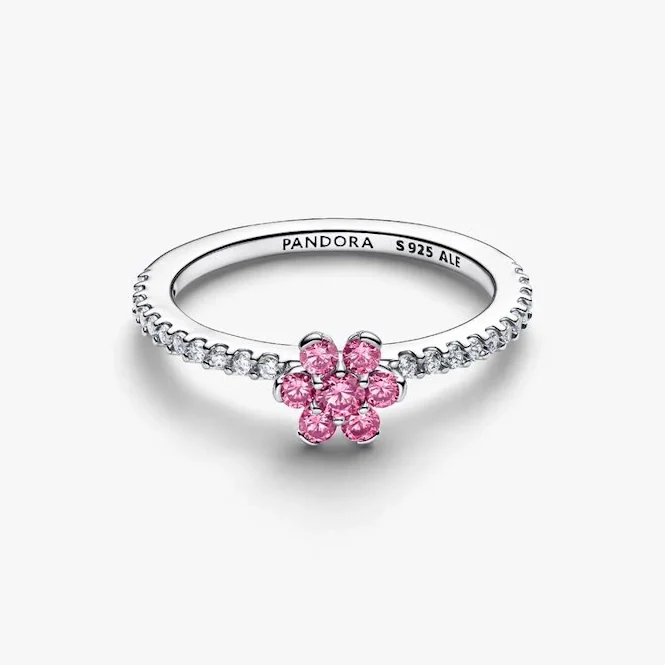 Sparkling Pink Flower Ring, Size 52 - Image 3