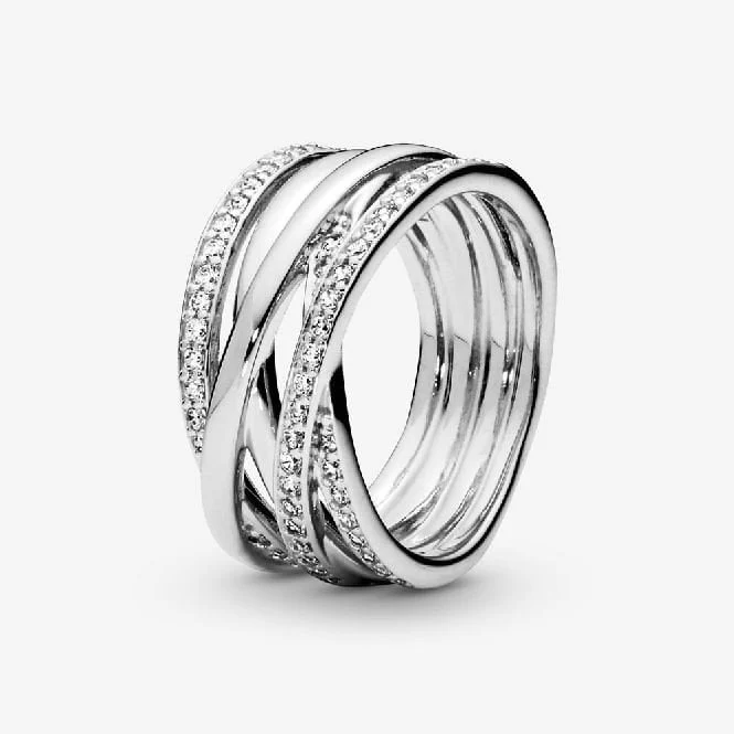 Sparkling & Polished Lines Ring, Size 60