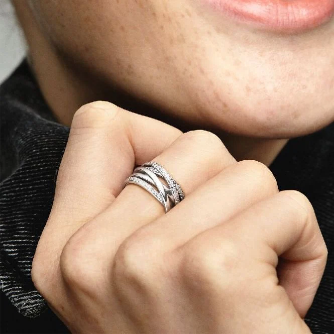 Sparkling & Polished Lines Ring, Size 56 - Image 3
