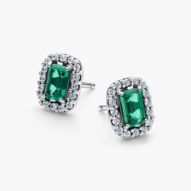 Sparkling Rectangular Green Stud Earrings