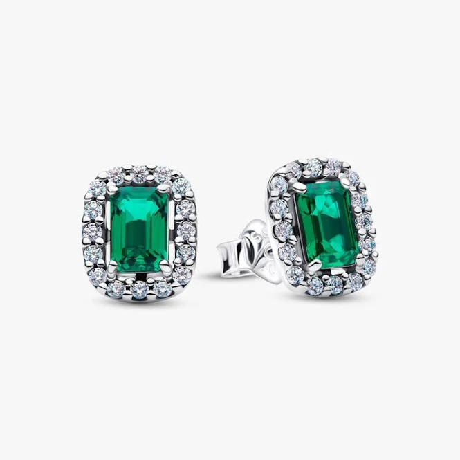 Sparkling Rectangular Green Stud Earrings - Image 2