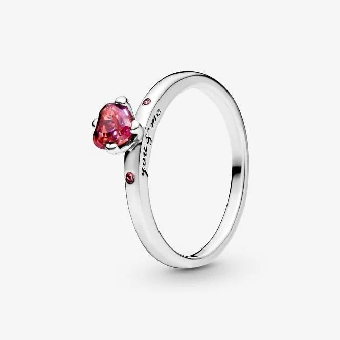 Sparkling Red Heart Ring, Size 56