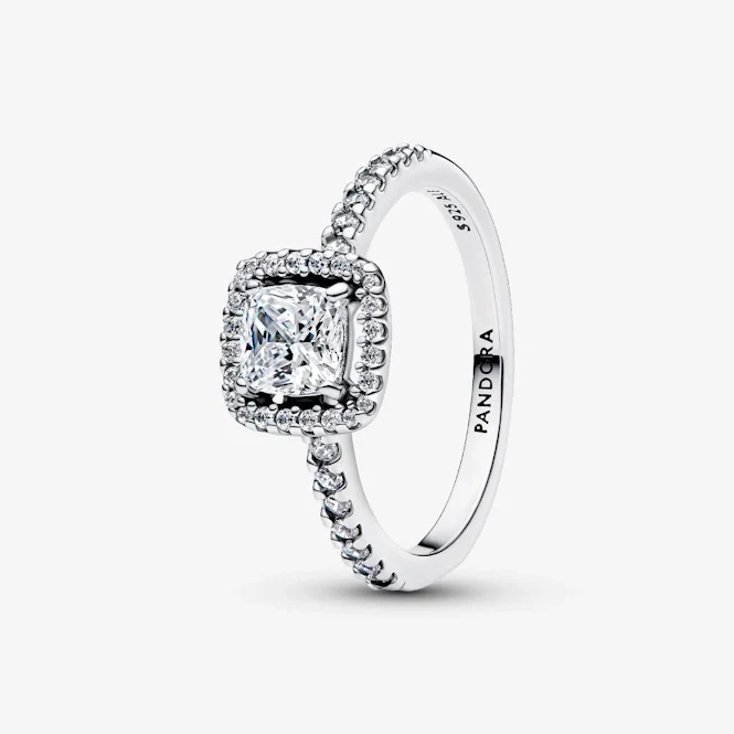 Sparkling Square Halo Ring, Size 52