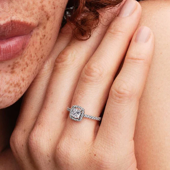 Sparkling Square Halo Ring, Size 52 - Image 3